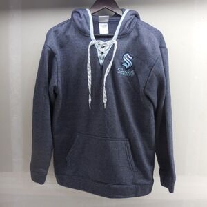 NHL Seattle Kraken Lace Up Hoodie Mens Medium Navy Blue Fleece Sweatshirt NHL